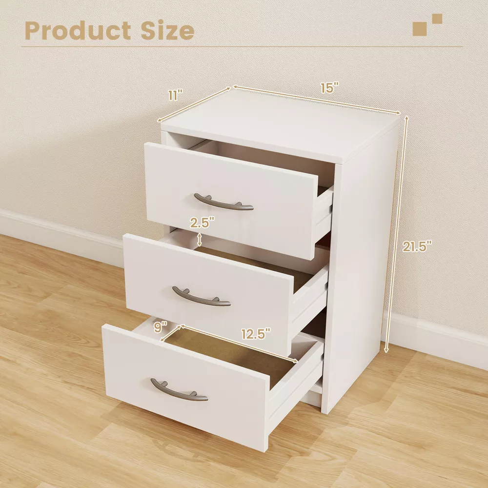 1 PCS 3-Drawer Nightstand Modern Bedside Table with Storage White - Image 4