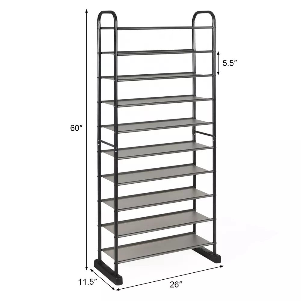 10-Tier Shoe Rack Space-saving Shoe Organizer W/Metal Frame Shoe Tower - Image 2