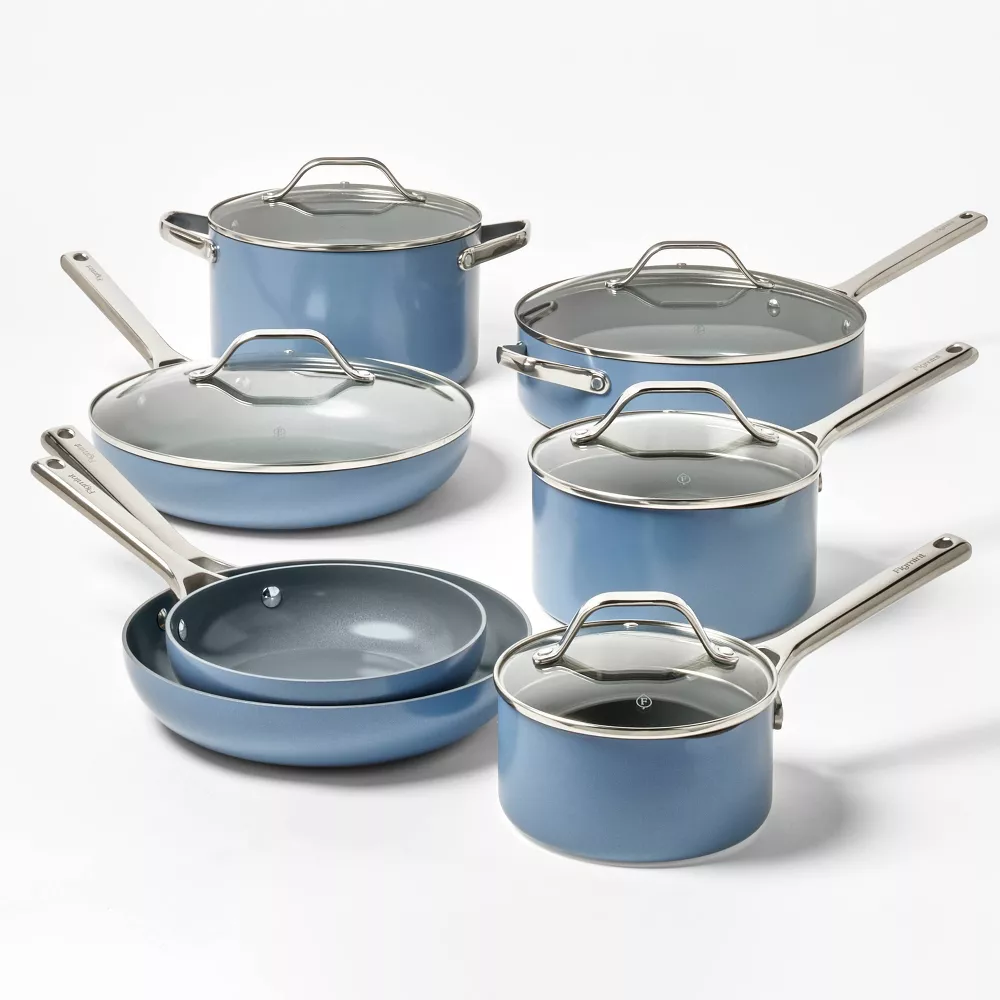 12pc Nonstick Ceramic Coated Aluminum Cookware Set Blue