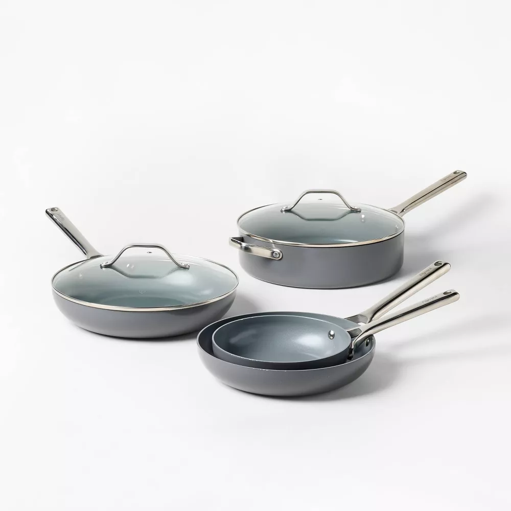 12pc Nonstick Ceramic Coated Aluminum Cookware Set Dark Gray - Image 4