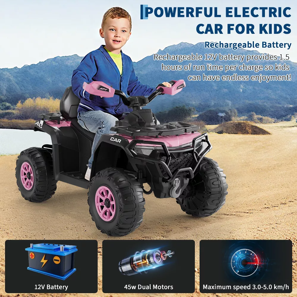 12V Electric Ride On Car for Kids, Pink - Image 3