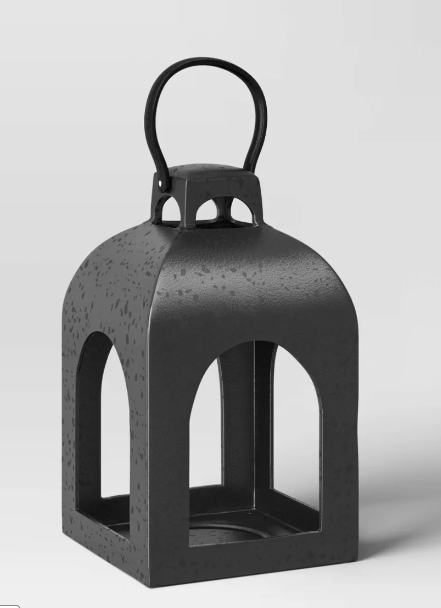 13.5"x7.7" Pillar Cast Aluminum Outdoor Lantern Candle Holder Black SHOWROOM ITEM