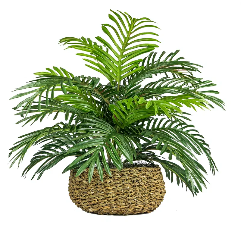 14'' Faux Palm Plant in Wicker/Rattan Basket SHOWROOM ITEM