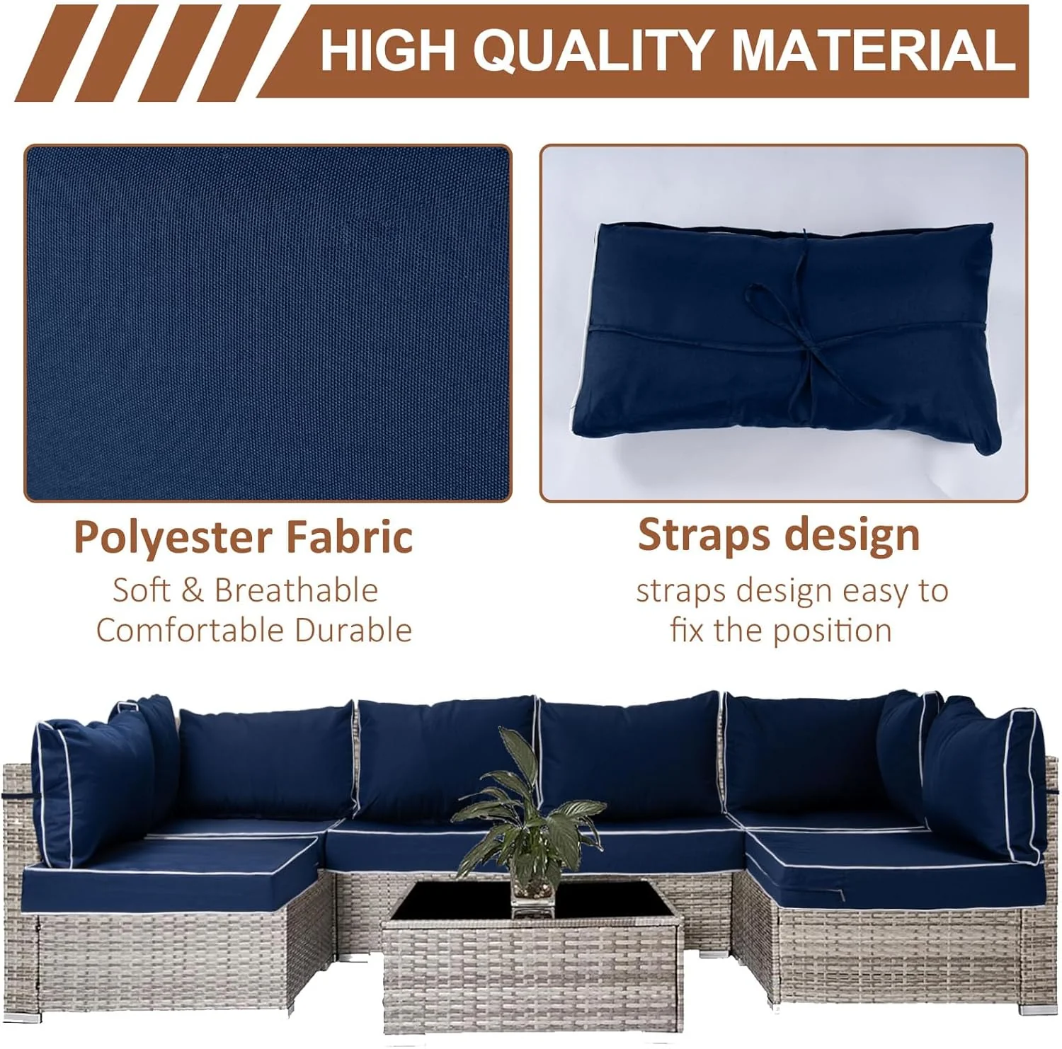 14 Piece Outdoor Patio Cushion Covers Replacement Navy Blue+White Piping(Only Cover) - Image 2