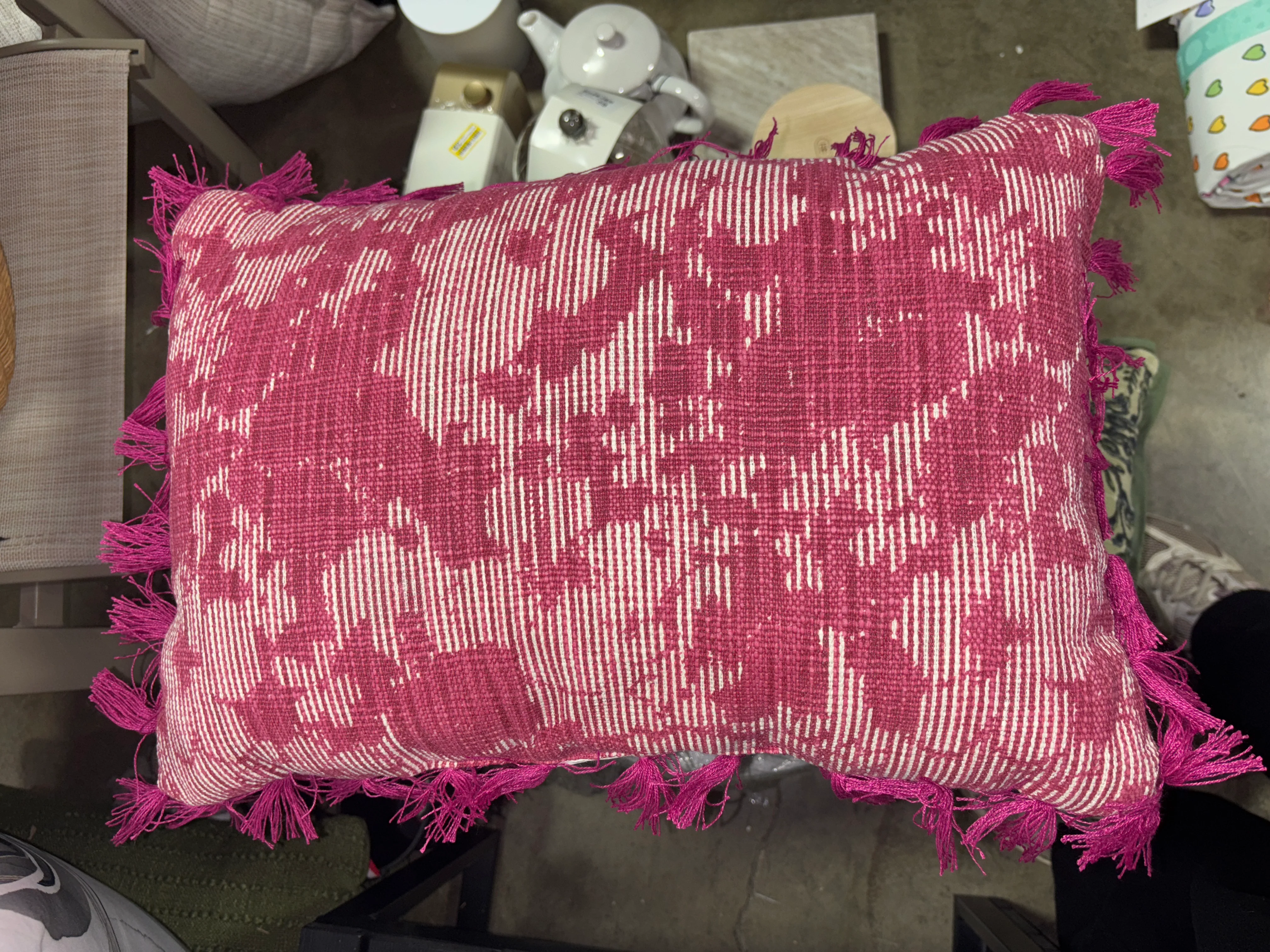 14"x20" Textured Floral Lumbar Pillow Fuschia SHOWROOM ITEM - Image 2