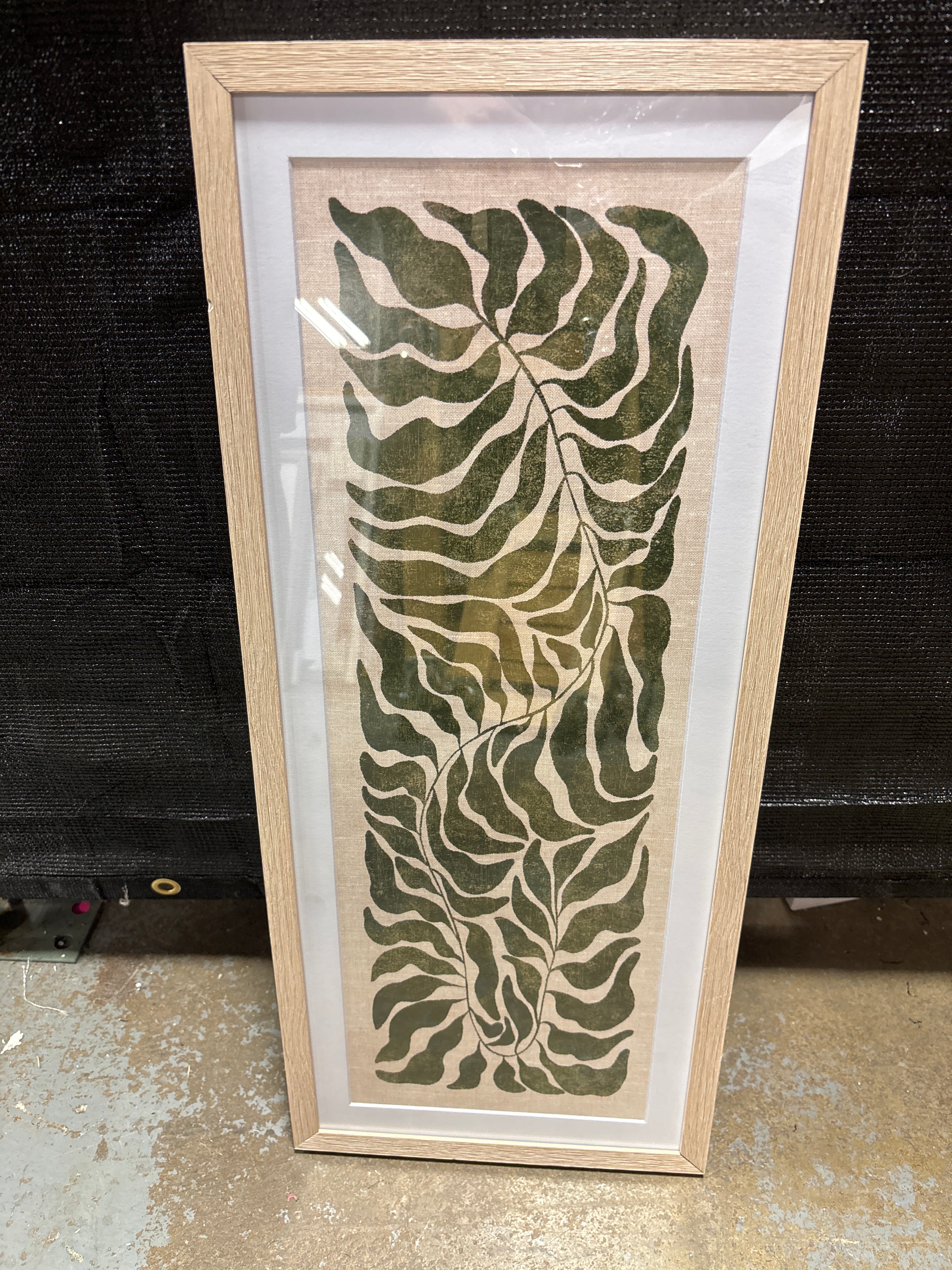 1pc 12"x28" Modern Seaweed Framed Art Natural SHOWROOM ITEM - Image 2