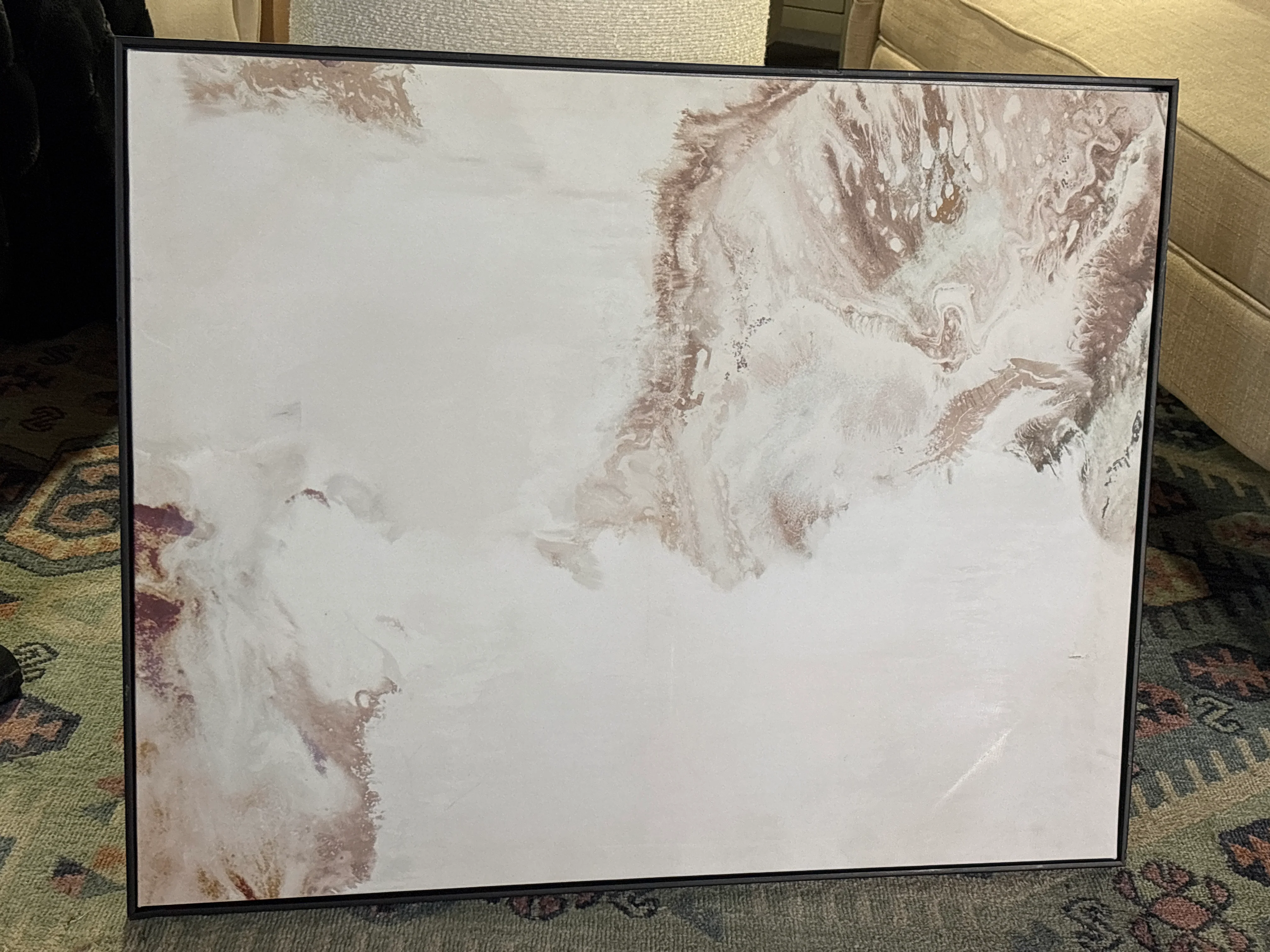 (1PC) 30" x 24"  Marble Framed Printed Canvases -Tan SHOWROOM ITEM - Image 2