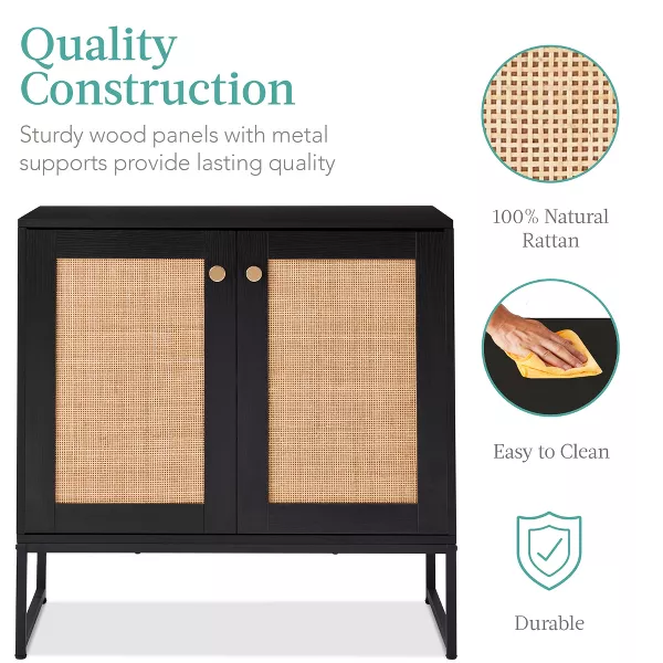 2-Door Rattan Storage Cabinet, Accent Furniture, Cupboard w/ Non-Scratch Foot Pads - Image 2