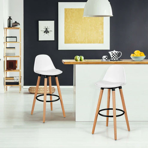 2 Pieces White Mid Century Barstool Dining Pub Chair - Image 3