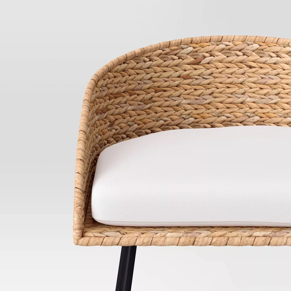 Landis Wicker Backed Counter Height Barstool with Cushion and Footrest White/Black - Image 2