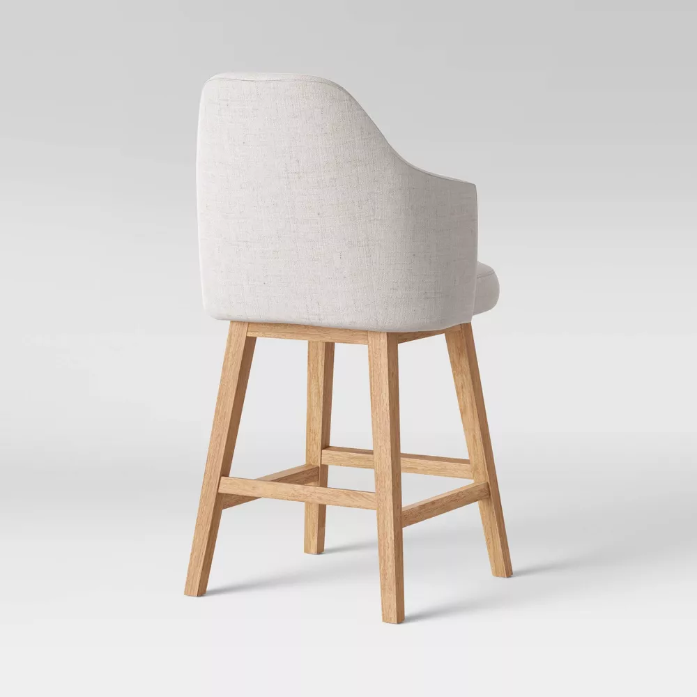 Kinston Swivel Curved Back Upholstered Counter Height Barstool with Footrest Linen - Image 3
