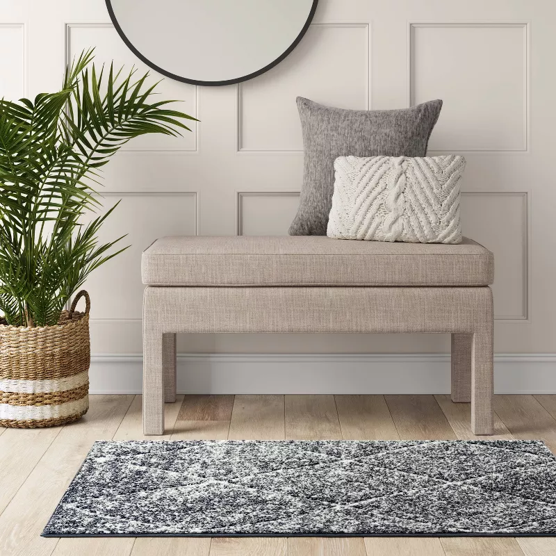 Washable Criss Cross Easy Care Accent Rug Charcoal/Ivory 2'6"x4' - Image 2