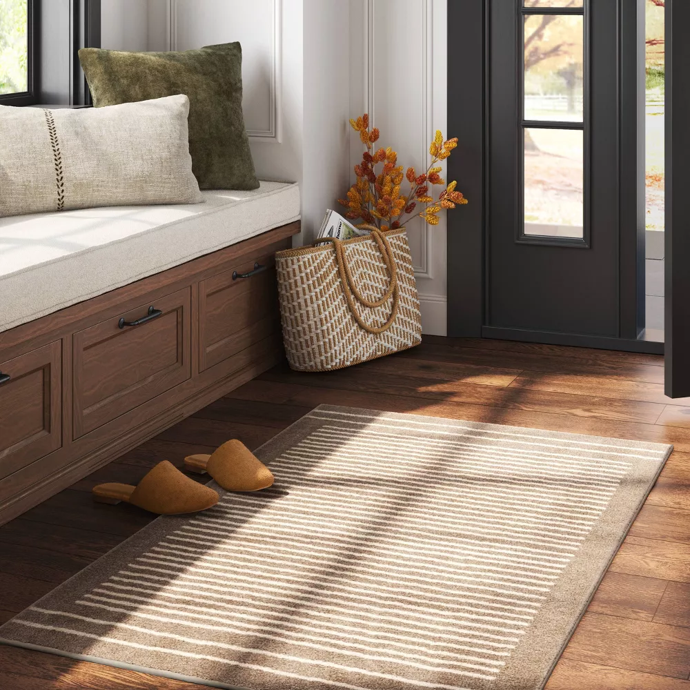 Washable Knitted Stripe Accent Rug Tan - 2'6"x4' - Image 4