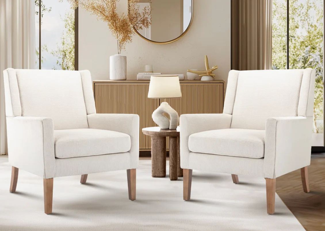 28.35'' Wide Wing Back Upholstered Accent Armchair (Set of 2) SHOWROOM ITEM