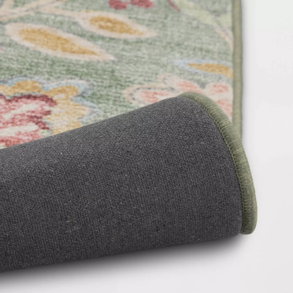 Floral Memory Foam Runner Rug Sage Green 28"x84" - Image 2