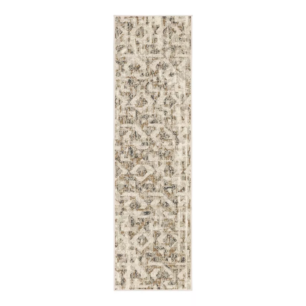 2'x7' Eliot Geo Runner Rug Tan/Beige/Gray