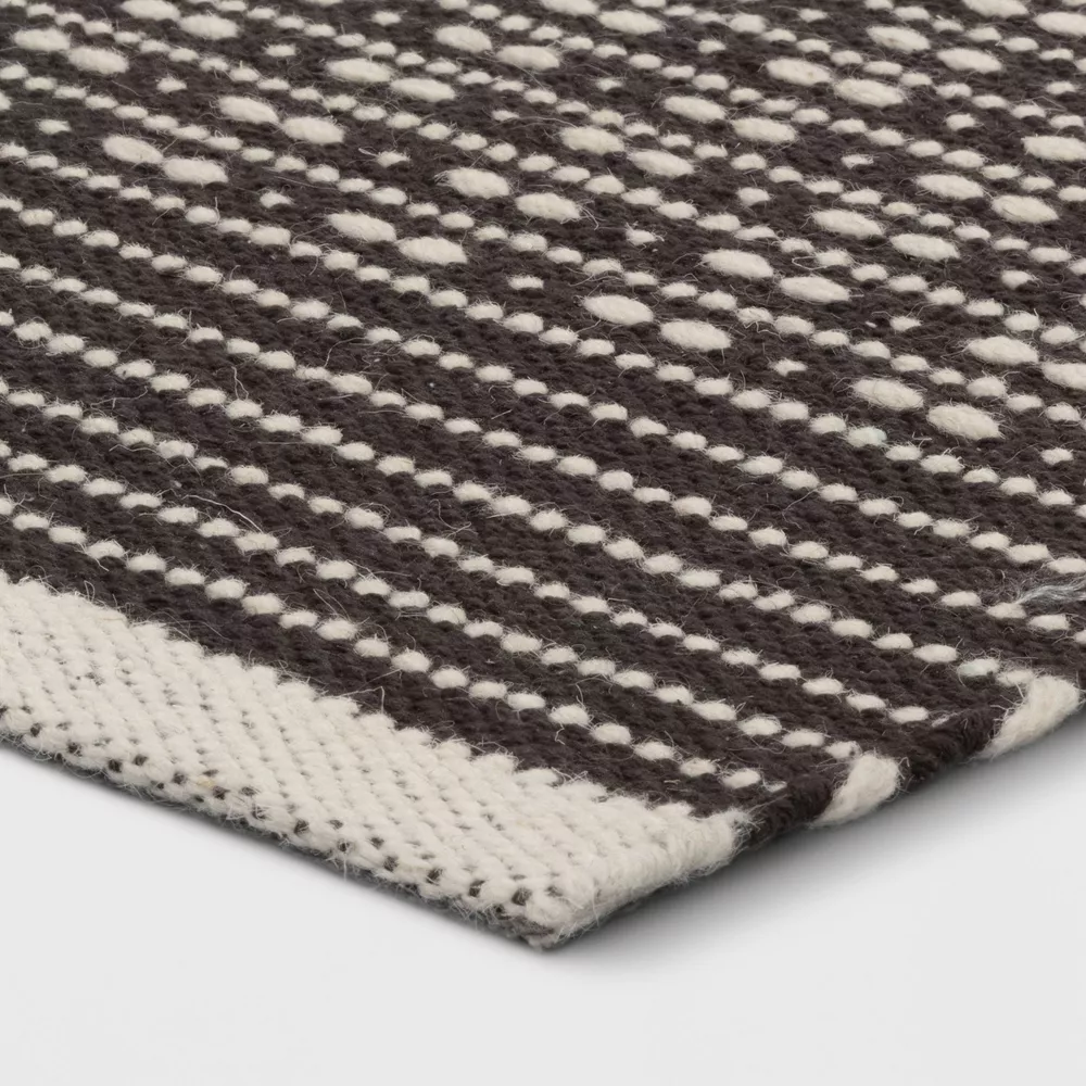 Hand Woven Cotton/Wool Runner Black -  Stripe Pattern 2'x7' - Image 2
