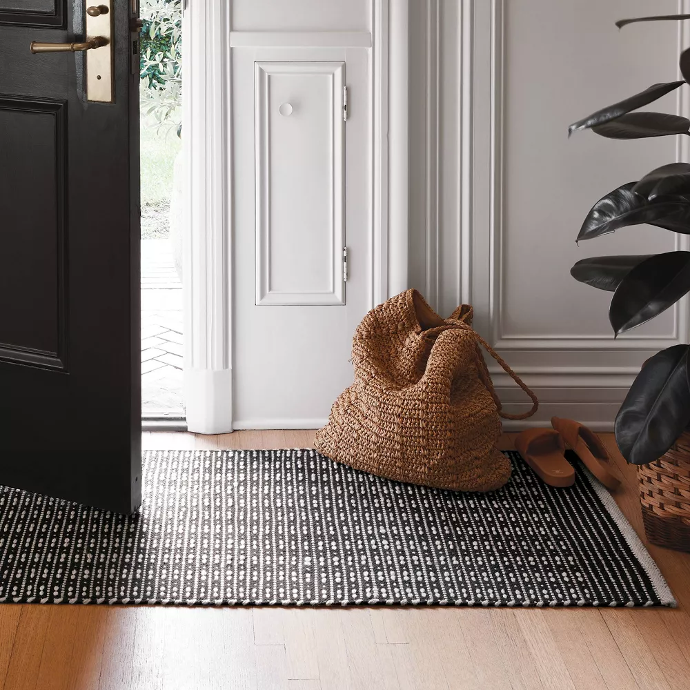 Hand Woven Cotton/Wool Runner Black -  Stripe Pattern 2'x7' - Image 3