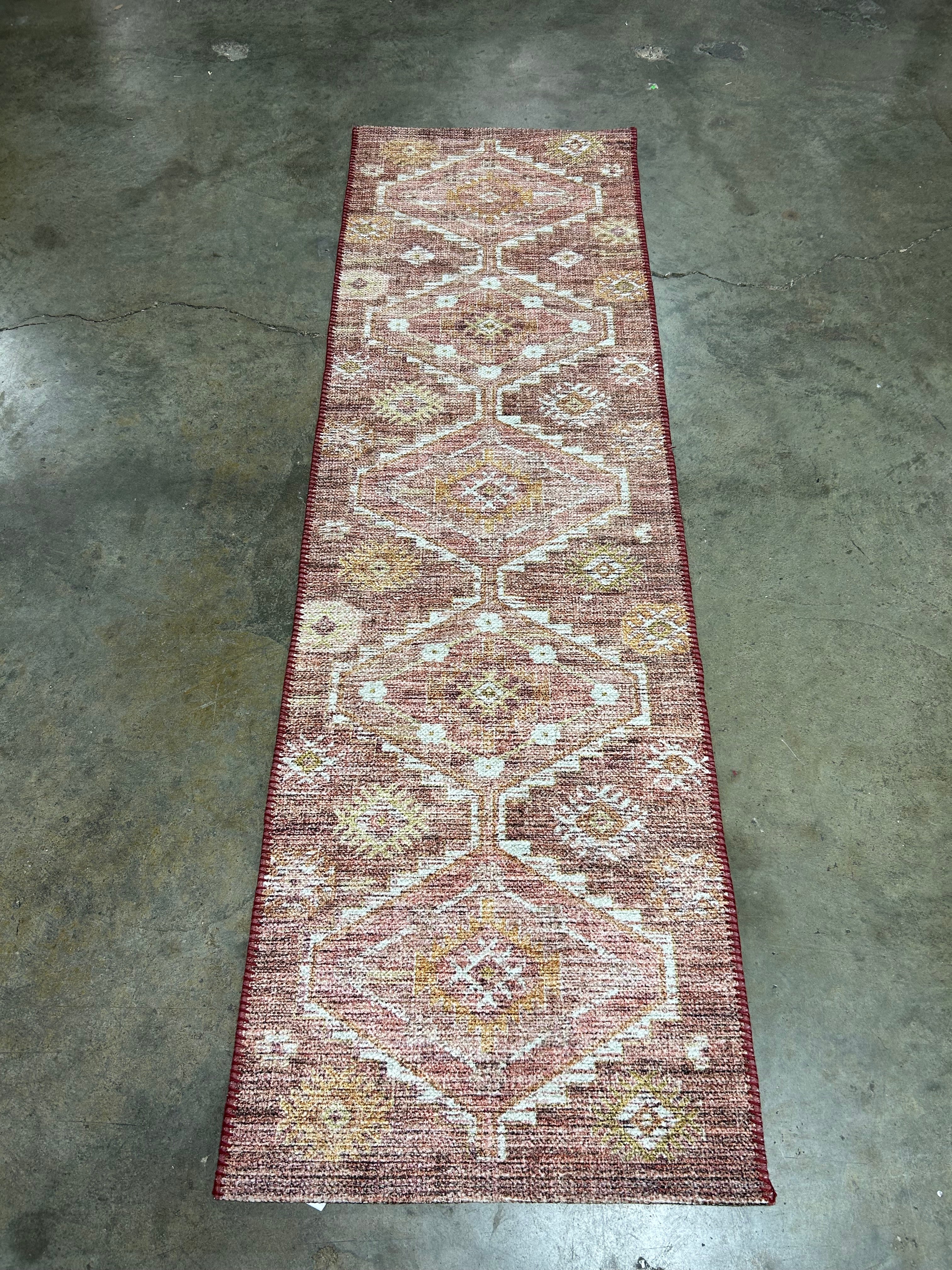 Southbury Washable Printed Diamond Persian Style Runner Rug Rust 2'x7' - Image 5