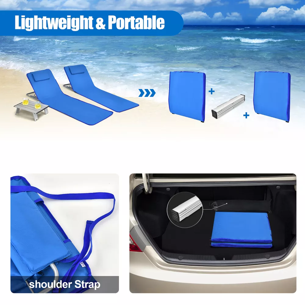 3-Piece Beach Lounge Chair Mat Set 2 Adjustable Lounge Chairs - Image 2