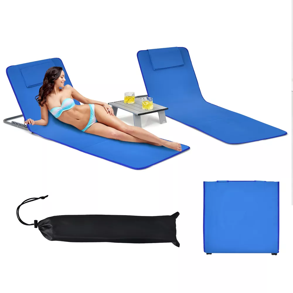 3-Piece Beach Lounge Chair Mat Set 2 Adjustable Lounge Chairs - Image 5