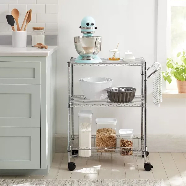 3 Tier Metal Utility Cart Chrome - Image 3