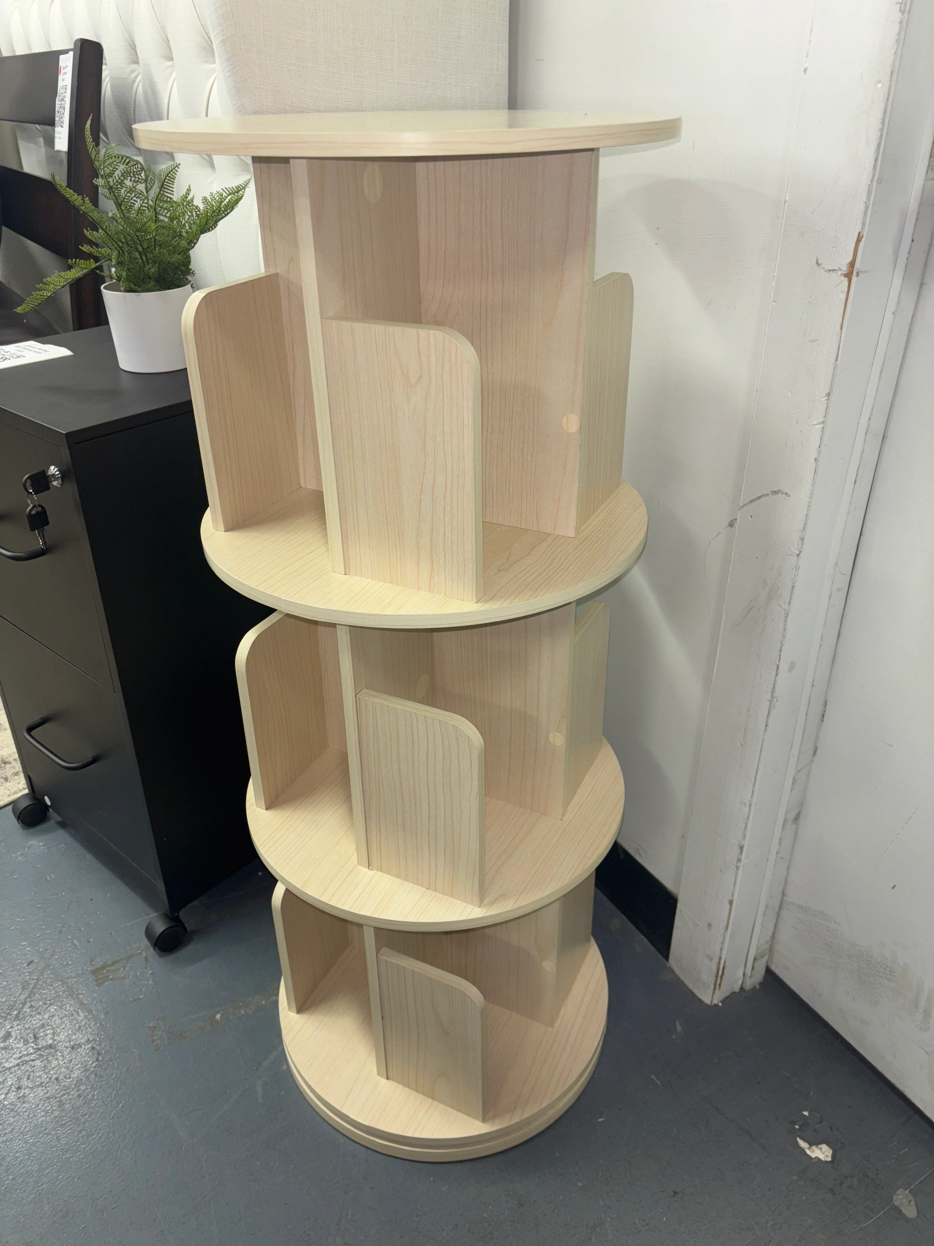 3 Tier Rotating Bookshelf - Natural SHOWROOM ITEM - Image 2