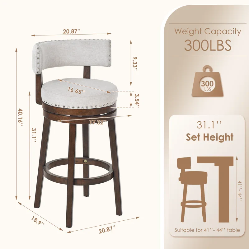 360° Swivel Bar Stool with Nailhead Trim - Image 4