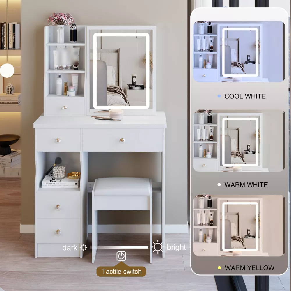 Makeup Vanity Desk with Mirror and Light White - Image 4