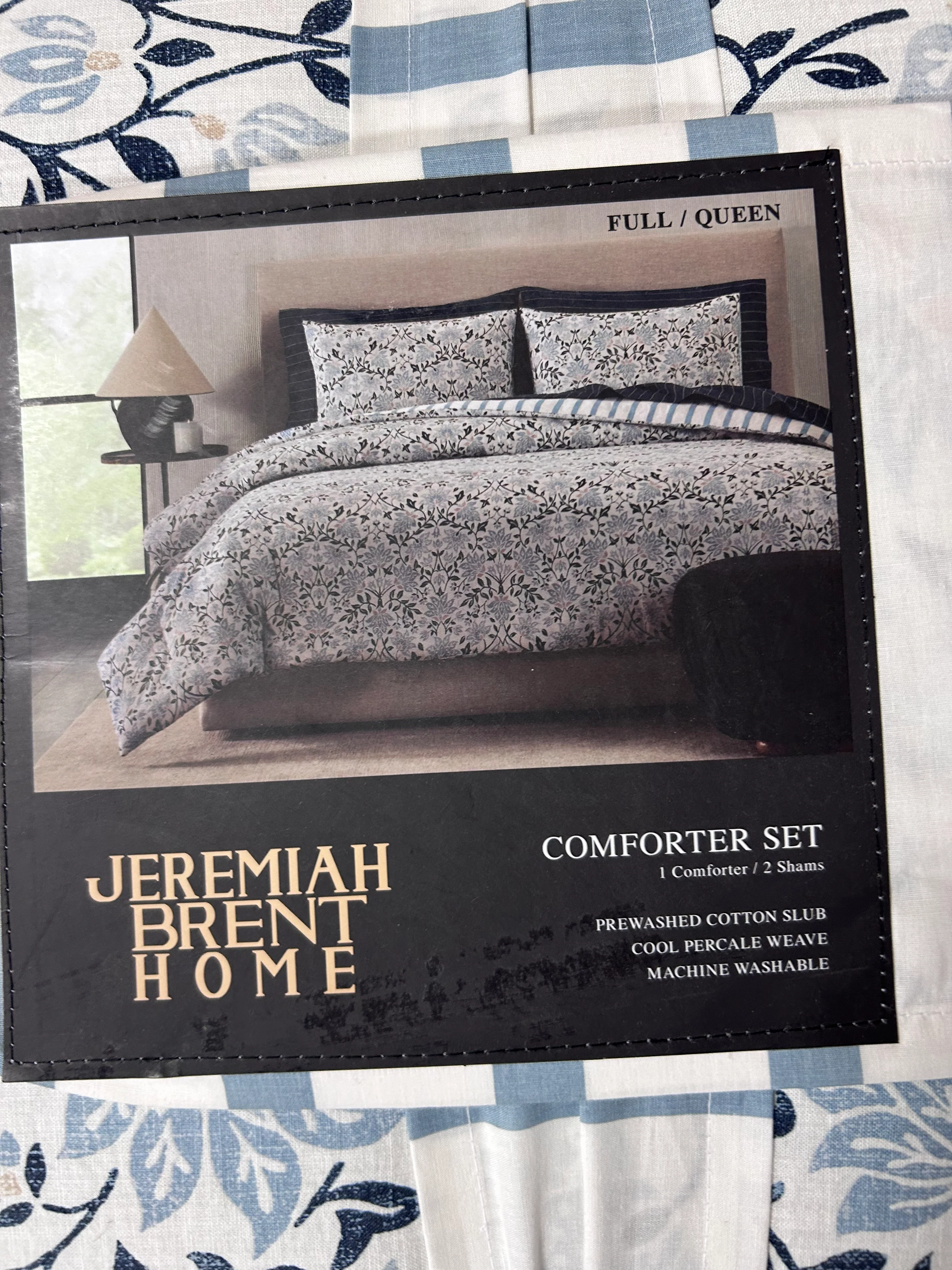 3pc Floral 'Geneva' Cotton Comforter Set Blue Full/Queen - Image 5