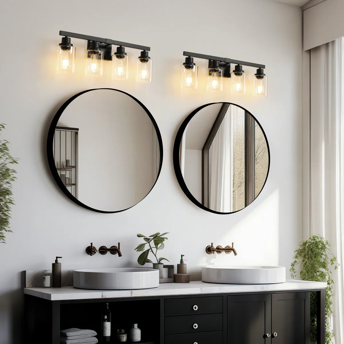 4-Light Bathroom Vanity Light with Clear Glass Shades - Image 4