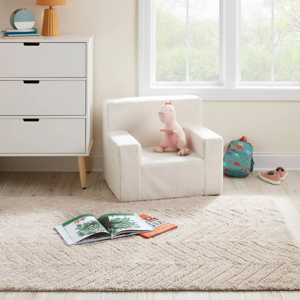 Tufted Cotton Chevron Kids' Rug Beige 4x6 - Image 3