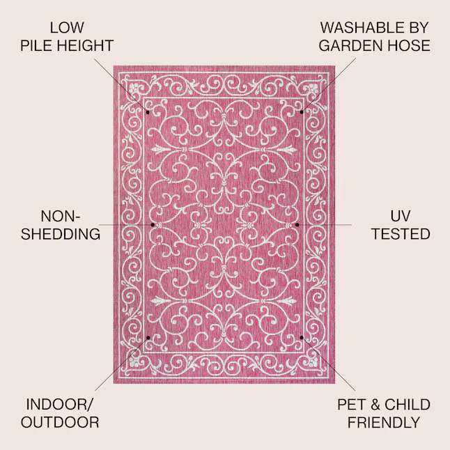 4x6 Fuchsia/Light Gray Rectangular Indoor/Outdoor Medallion French Country Pet Friendly Area rug - Image 2