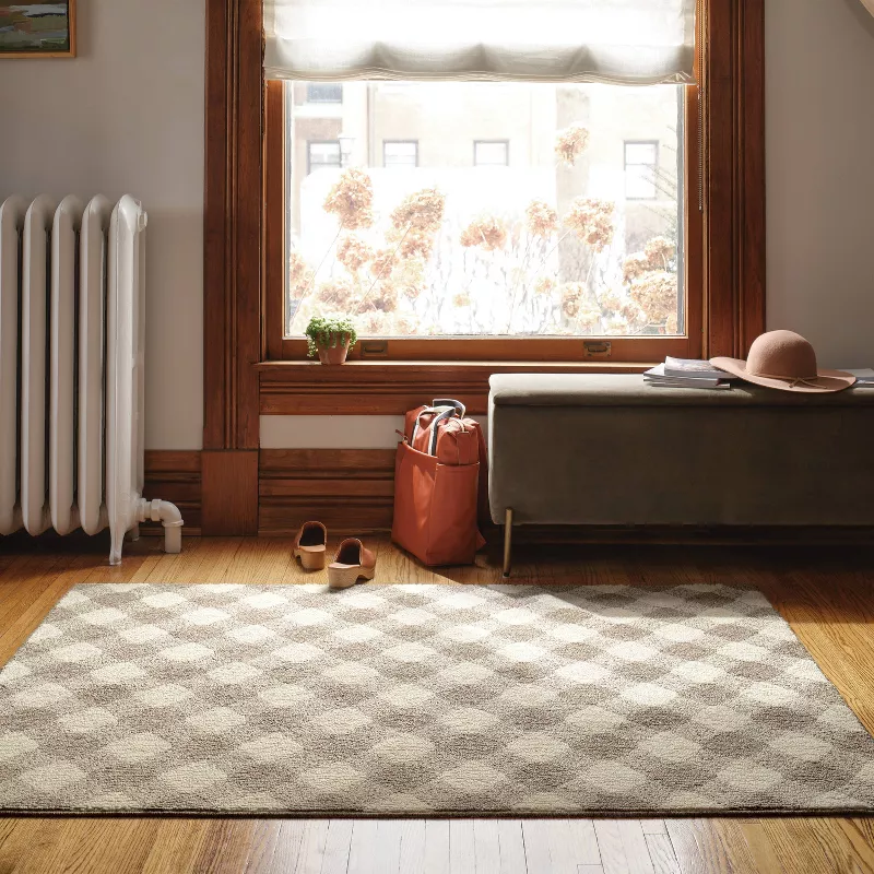 Gingham Washable Area Rug Heathered Gray/Ivory 4'x6' - Image 4