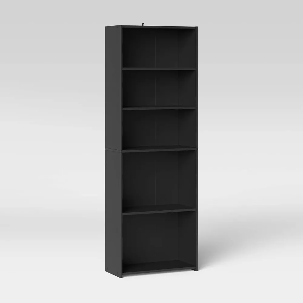 5 Shelf Bookcase Black, - Image 2