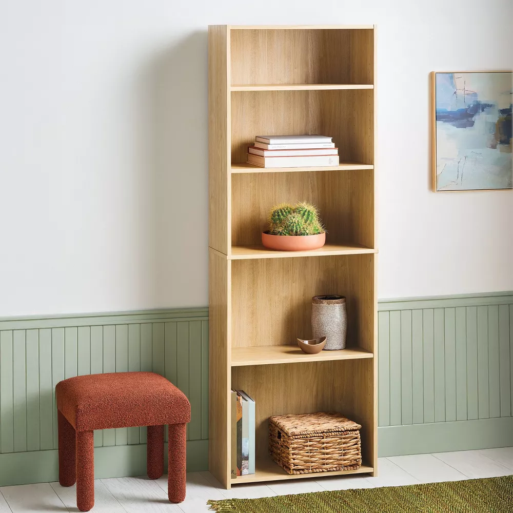 5 Shelf Bookcase Natural Wood, - Image 4