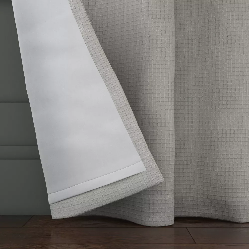 Blackout Textured Plaid Curtain Panel Gray - Image 5