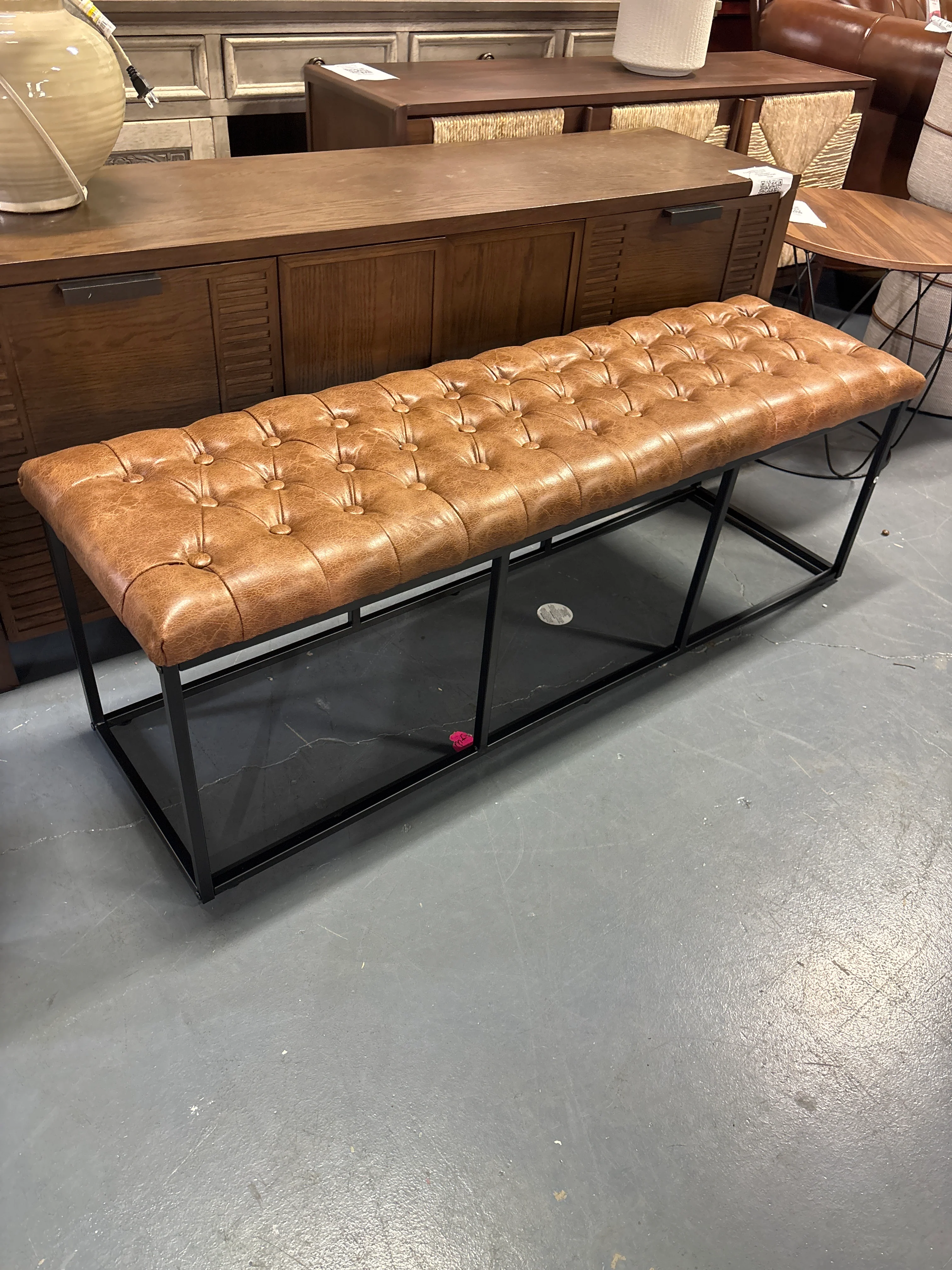 52.25" Draper Large Decorative Bench - Light Brown Faux Leather SHOWROOM ITEM - Image 2