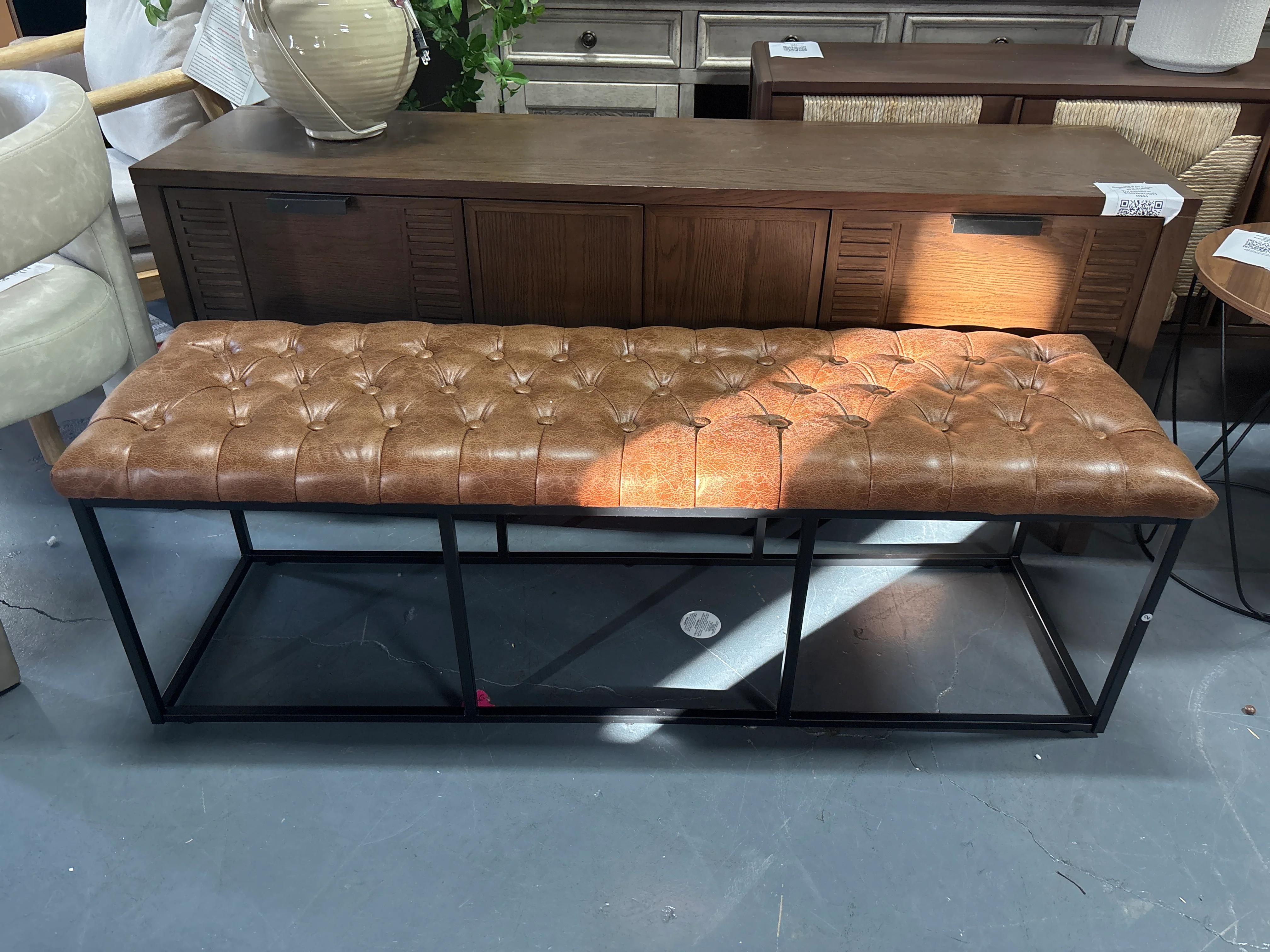 52.25" Draper Large Decorative Bench - Light Brown Faux Leather SHOWROOM ITEM - Image 3