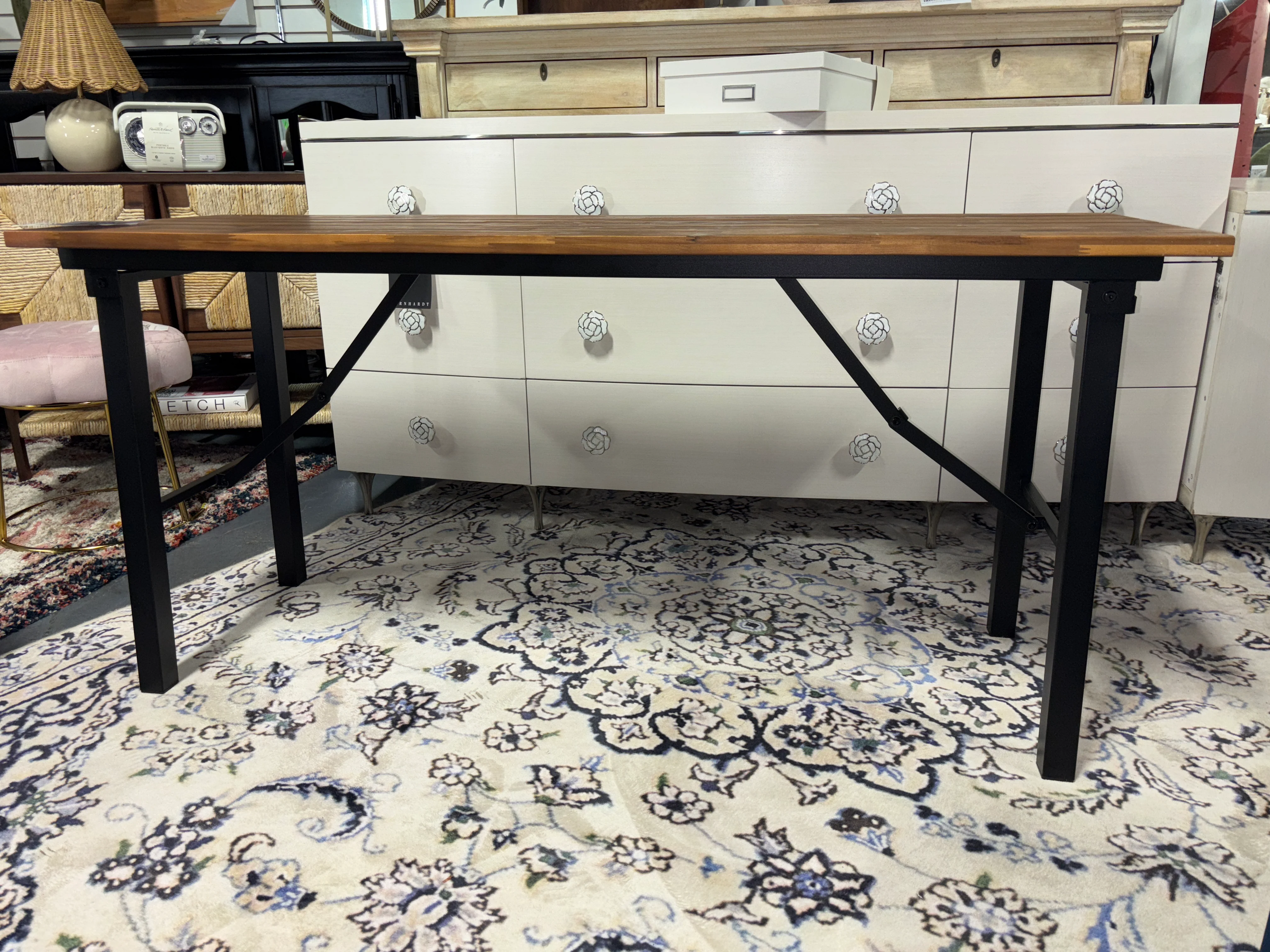 59" Tangkula Outdoor Dining Table with Acacia Wood Top and Metal Frame SHOWROOM ITEM - Image 2
