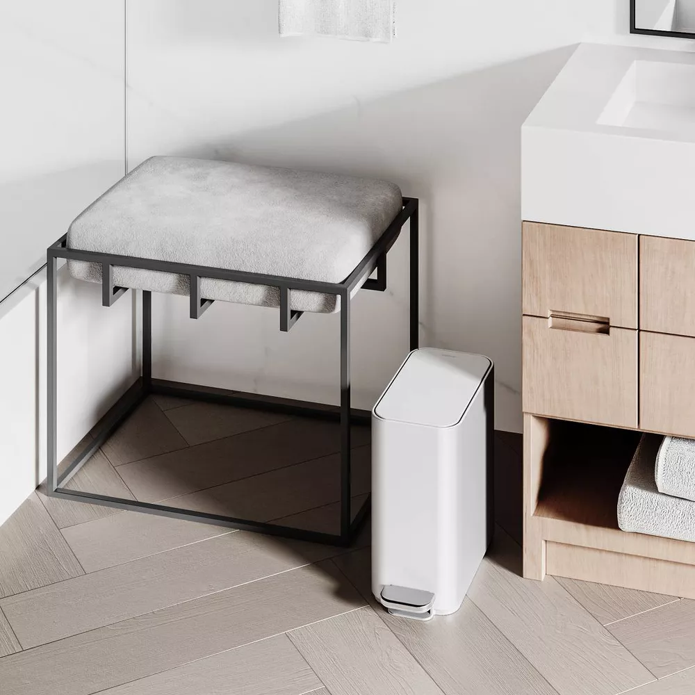 Slim Bathroom Step Trash Can White Steel Garbage Can with Built in Liner Pocket - Image 4
