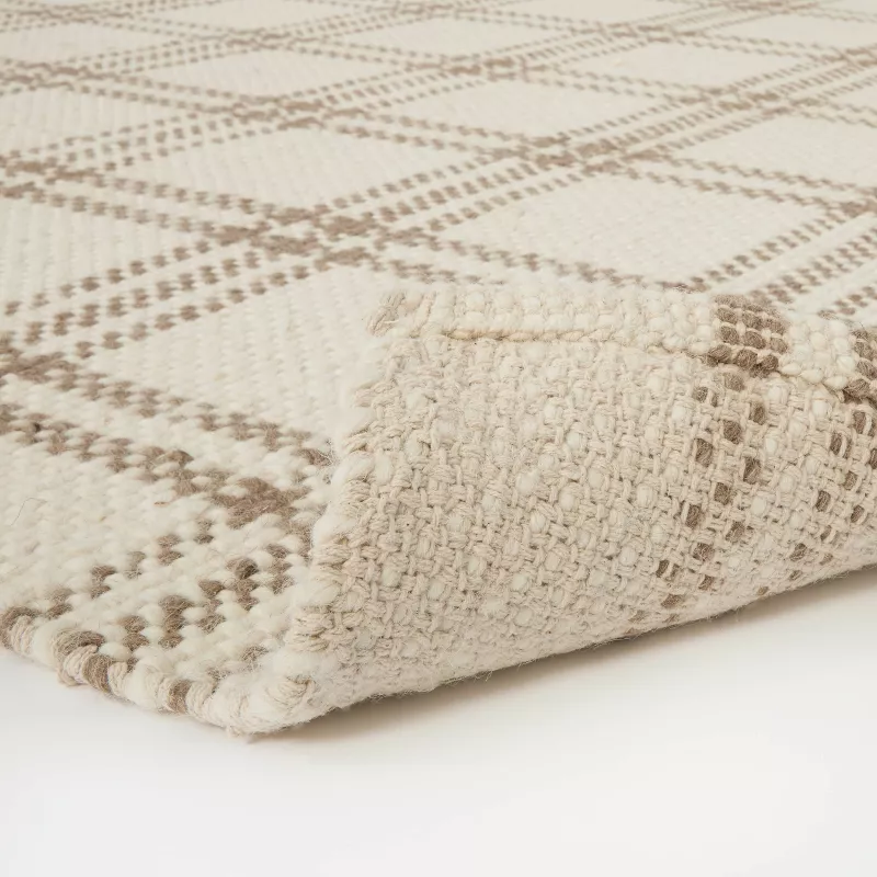 Cottonwood Handwoven Plaid Wool/Cotton Area Rug Cream/Tan 5'x7' - Image 3