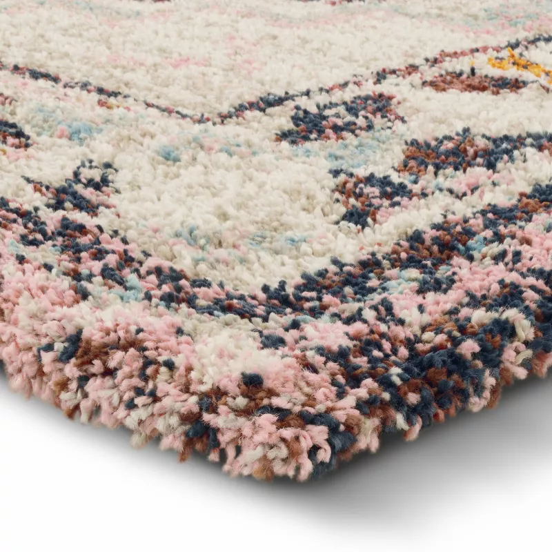 Indoor Geometric Shag Woven Area Rug Light Beige/Black Bohemian 5'x7' - Image 4