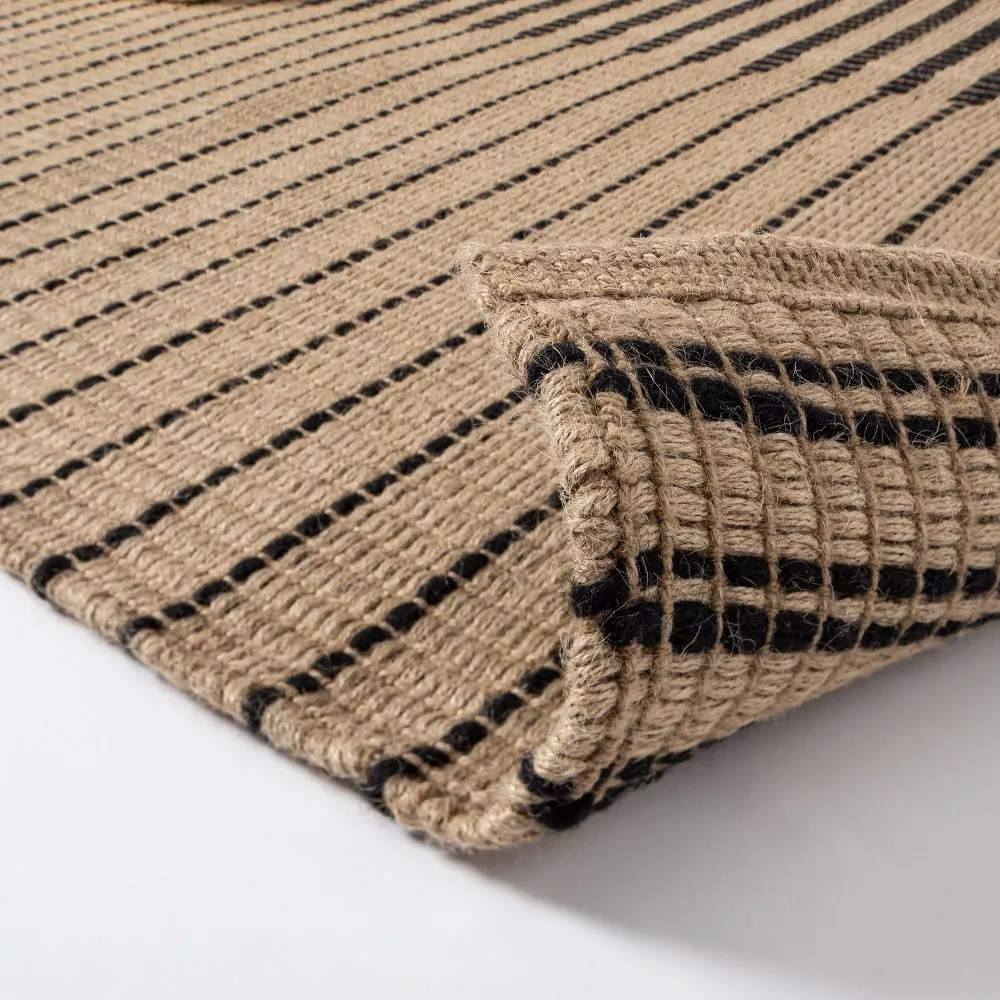 Reseda Hand Woven Striped Jute Cotton Area Rug Black 5'x7' - Image 2