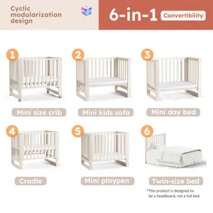 6-in-1 Greenguard Gold Certified Convertible Cradle to Mini Crib, Beige - Image 5