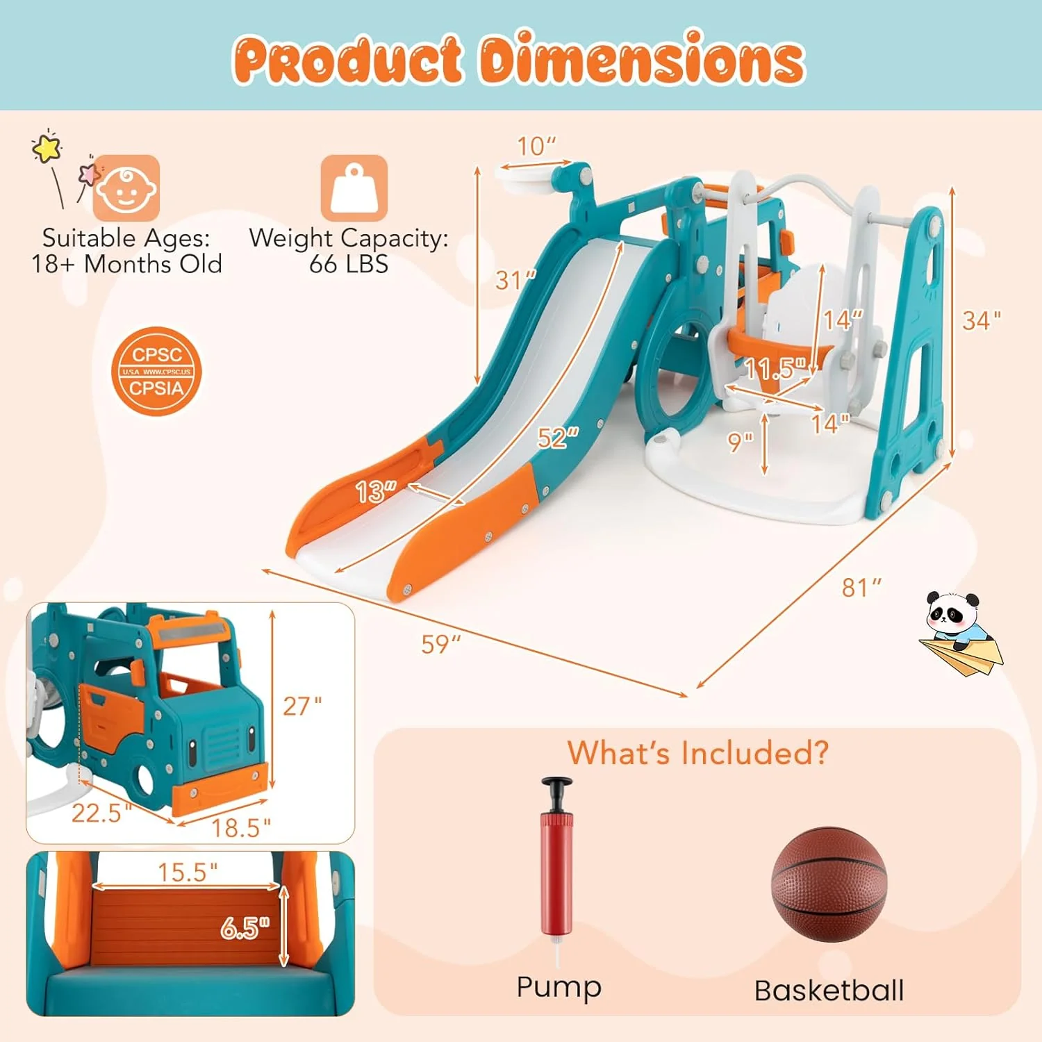 6 in 1 Toddler Slide and Swing Set - Image 4