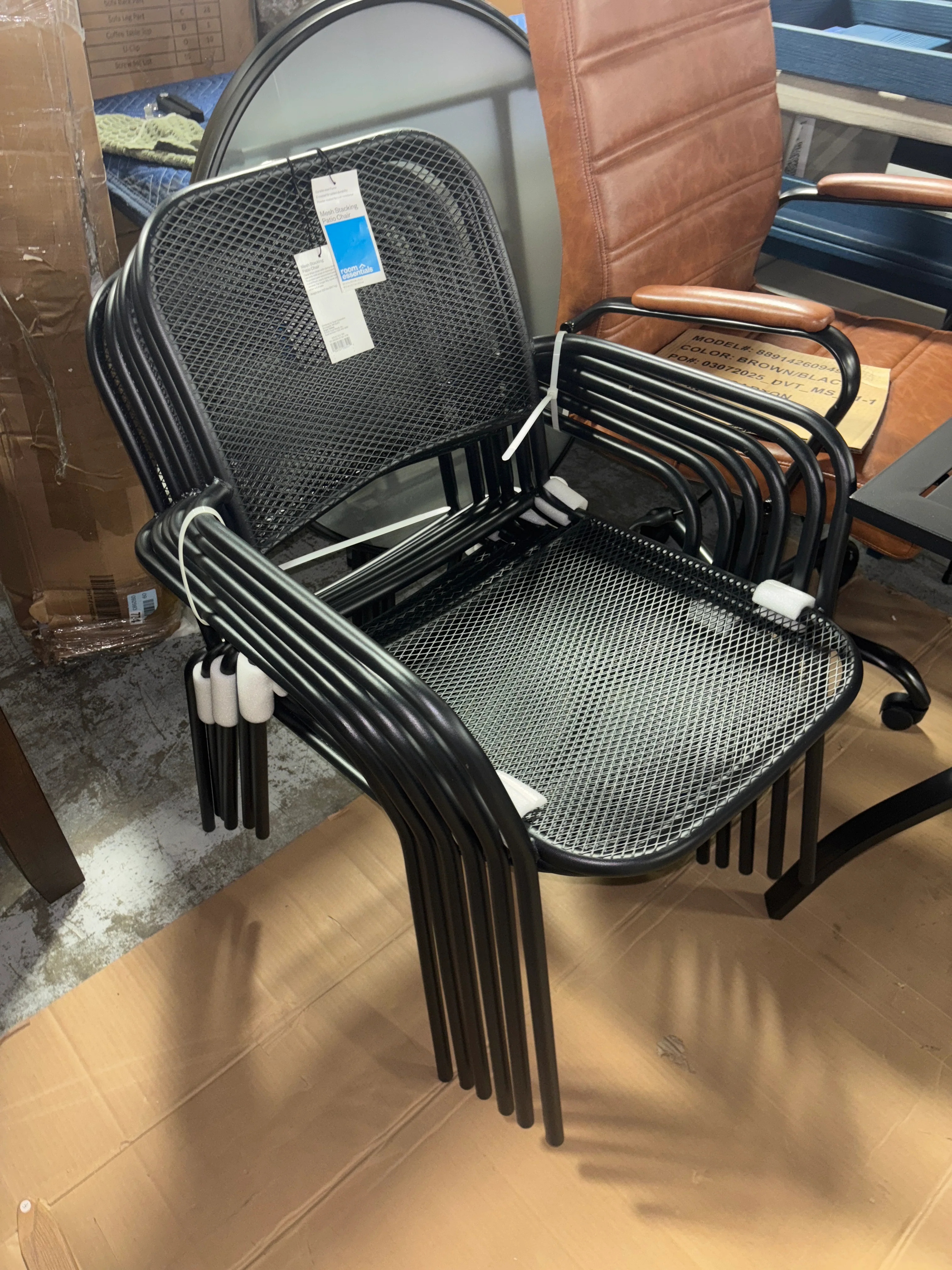 6pc Metal Mesh Stackable Patio Dining Chairs Black SHOWROOM ITEM - Image 2