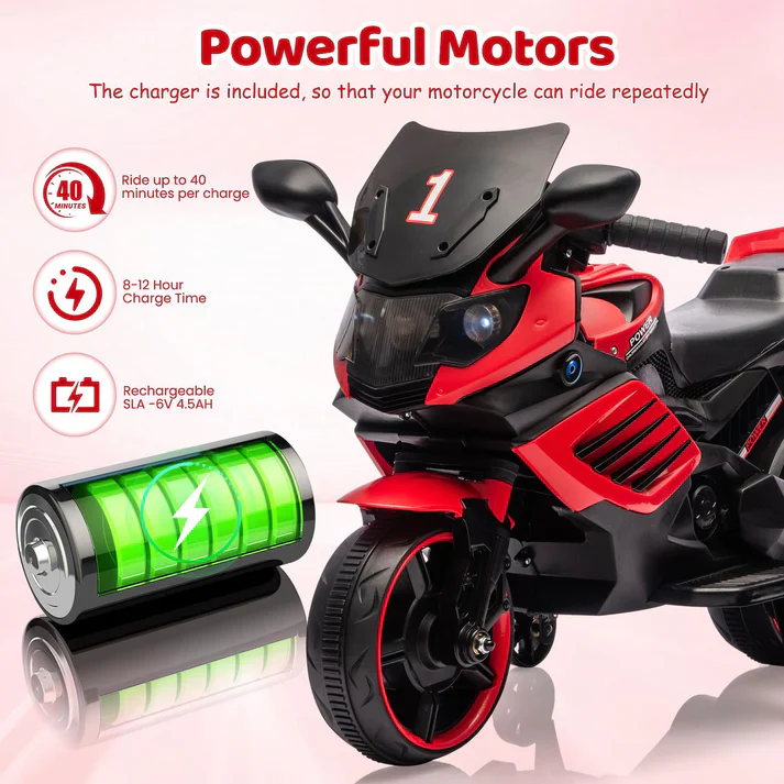 6V Kids Electric Motorcycle Toy with Training Wheels - Image 3