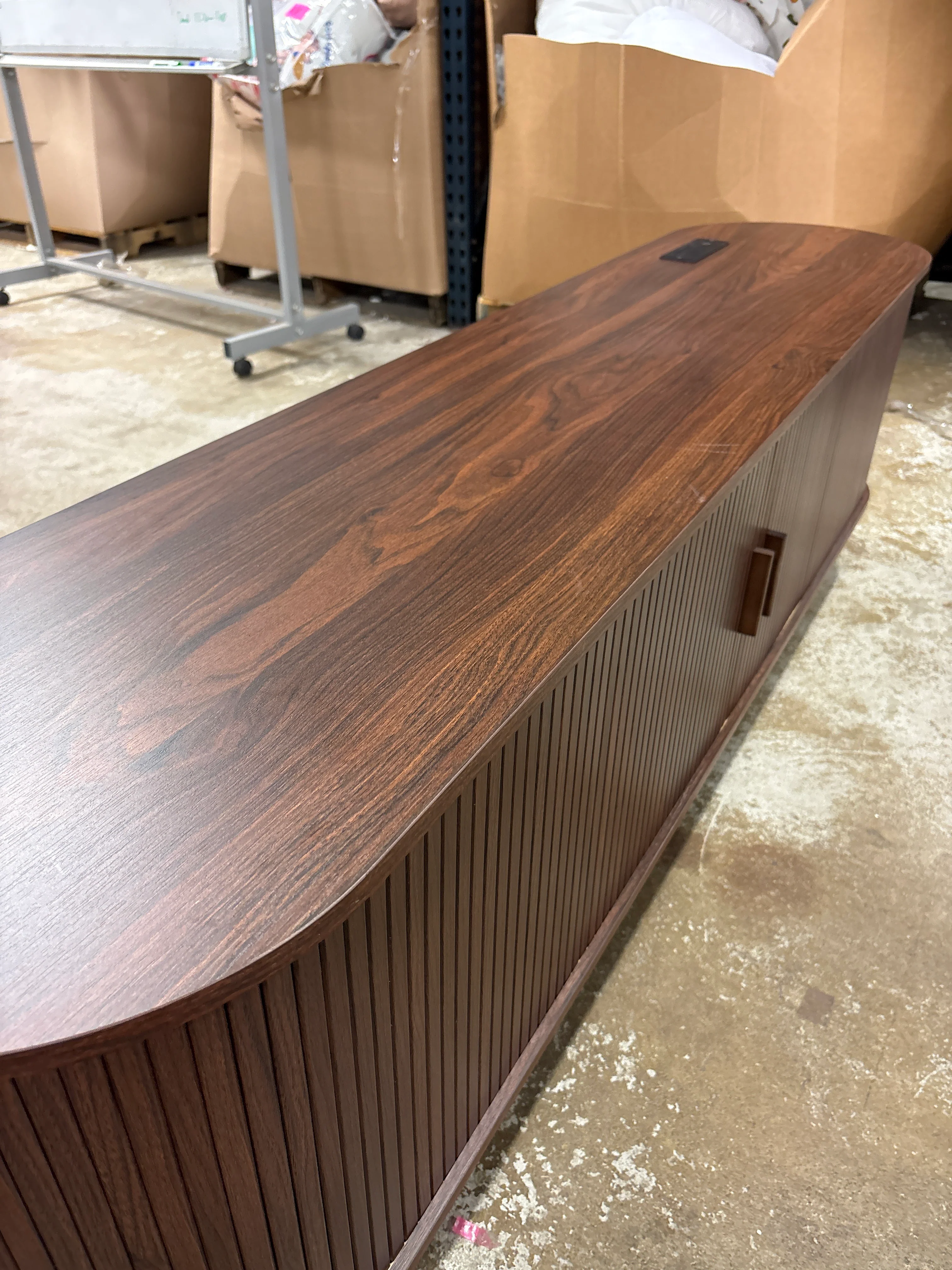 70 Inch Mid Century Modern TV Stand, TV Stand for 80 Inch TV, TV Stand with Tambour Doors, Drawers and Power Outlet SHOWROOM ITEM - Image 3