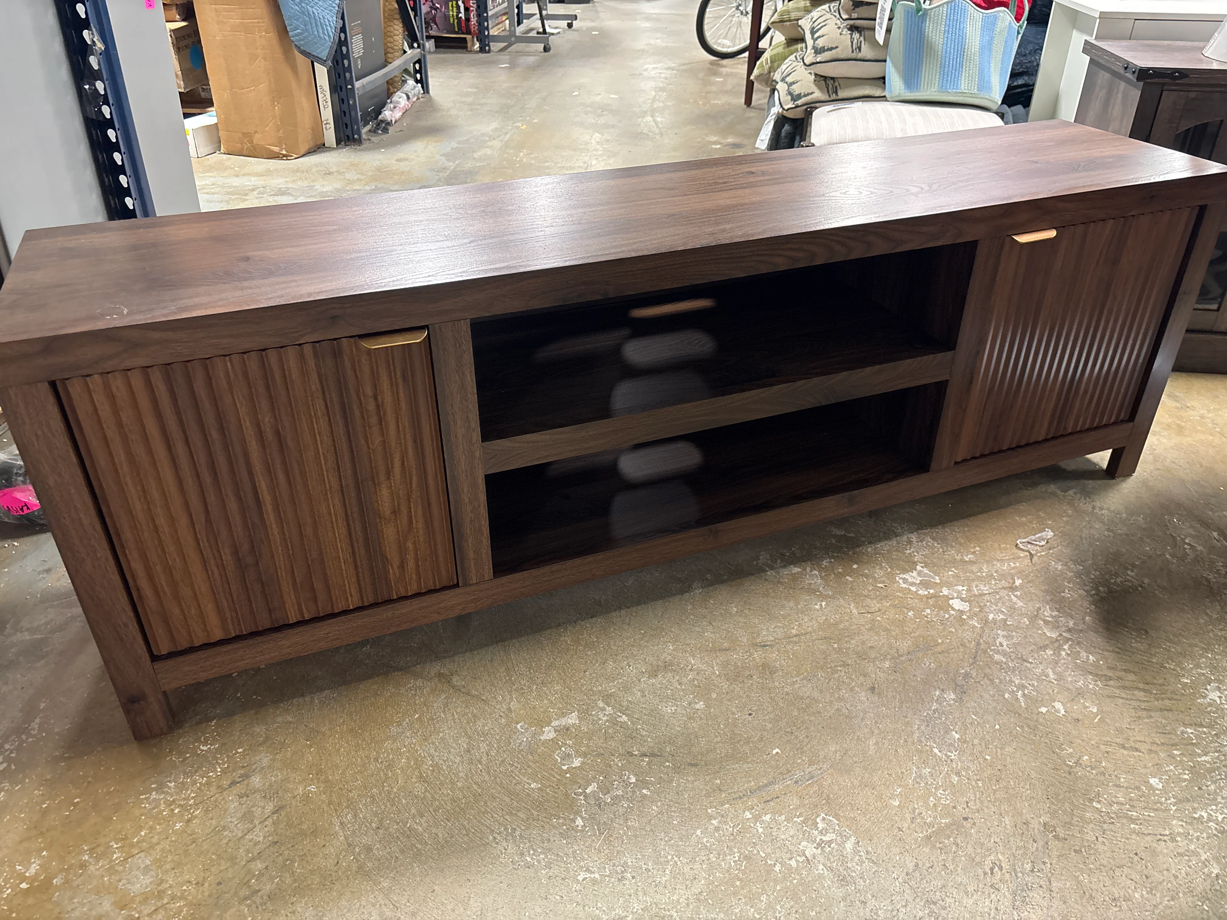 70" TV Stand with Fluted Doors and Gold Handles SHOWROOM ITEM - Image 2